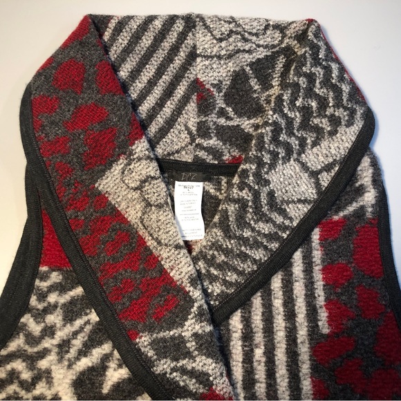 Sweater Vest, Greys/Cranberry, Sz L, 80% Wool, Shawl Collar, EUC - Picture 5 of 8